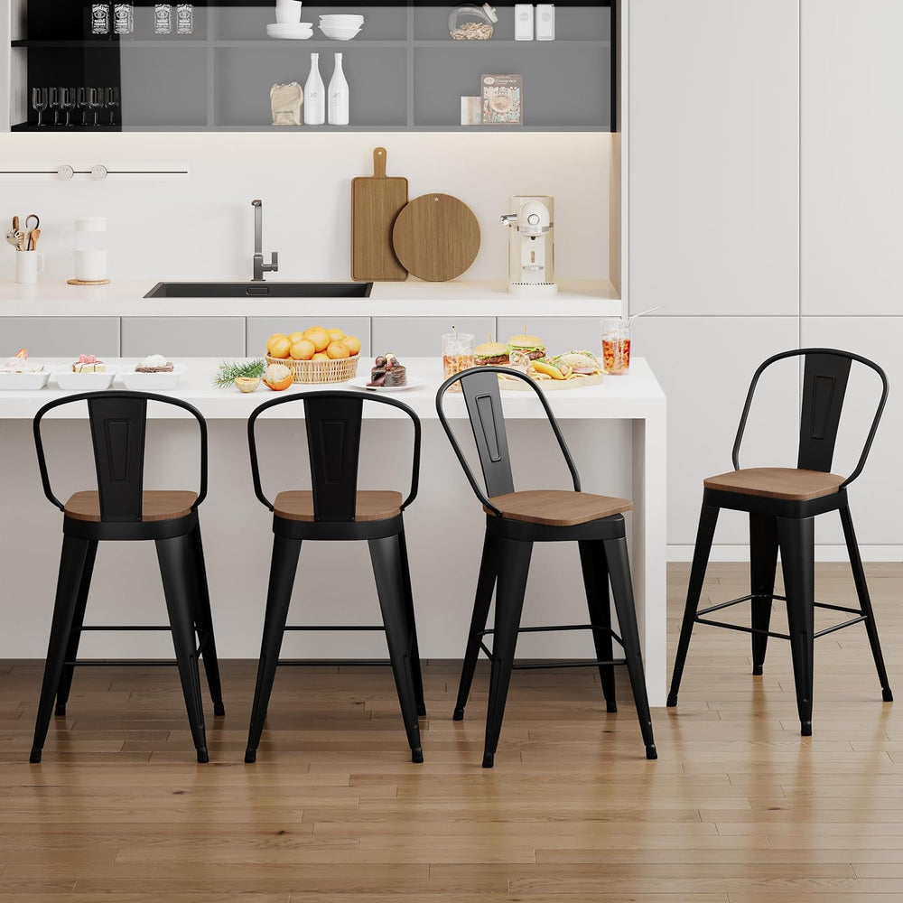 30" Swivel Bar Stools Set of 4 Metal Bar Height Stools with Back