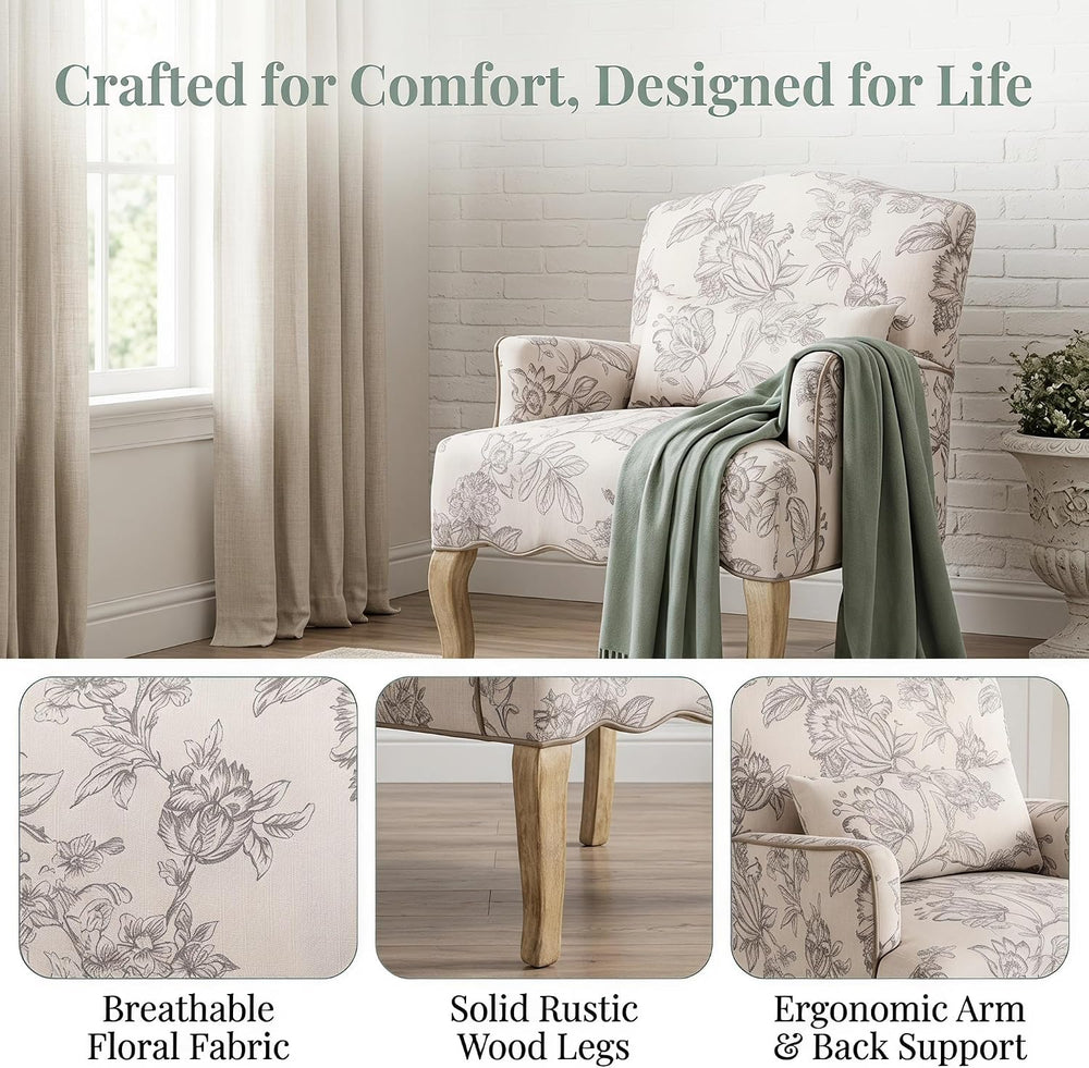 Shunzhi Floral Accent Chairs Set of 2 Farmhouse Upholstered Armchair Linen Re...