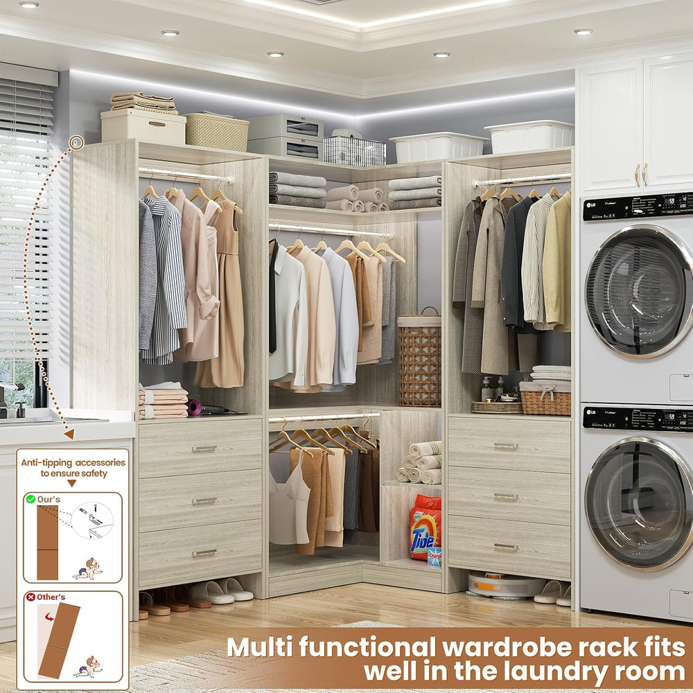 Aheaplus Closet System with 6 Drawers, 4 Hanging Rods & Corner Tower, Cor...