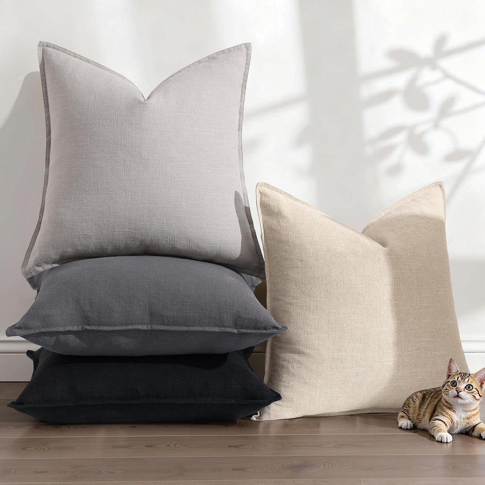 decorUhome Fall Dark Grey Linen Throw Pillow Covers 20x20 Set of 2