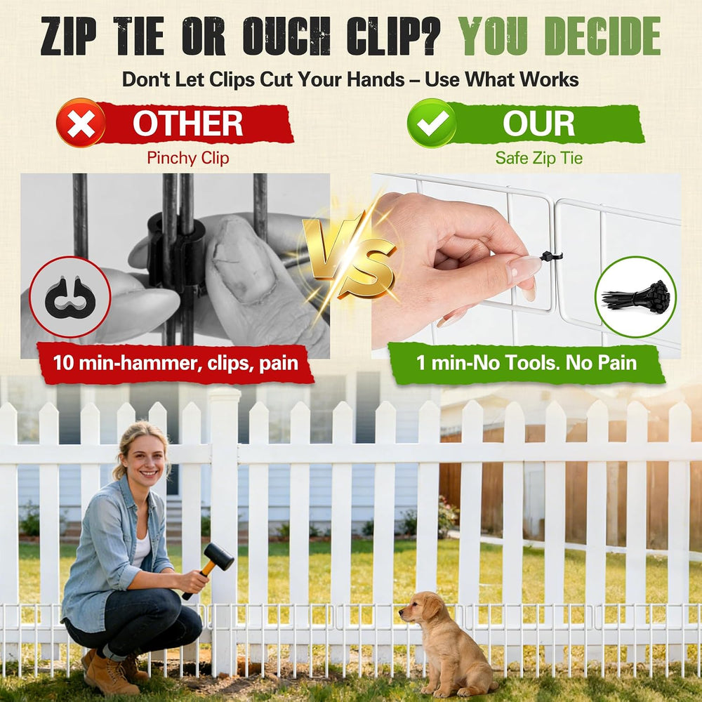 42.5FT White Garden Fence Animal Barrier - 30 Pack No Dig Fence Panels Dog Fe...