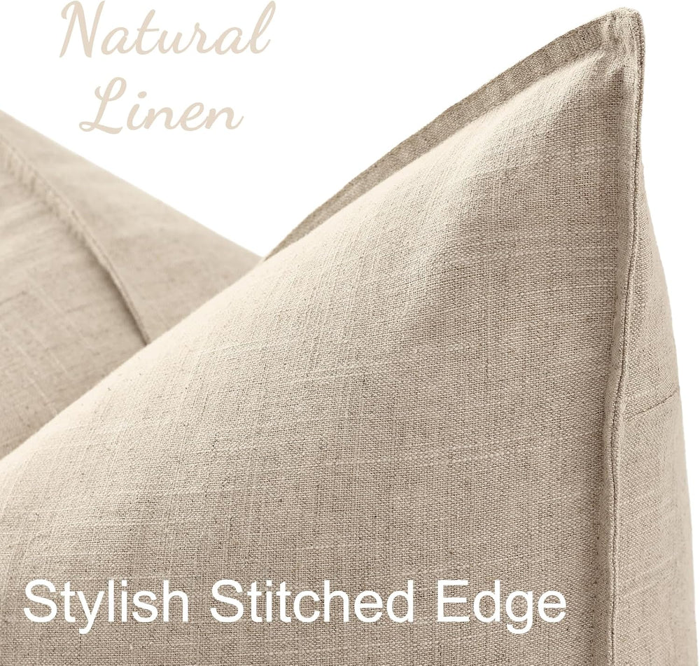 decorUhome Fall Beige Linen Throw Pillow Covers 22x22 Set of 2
