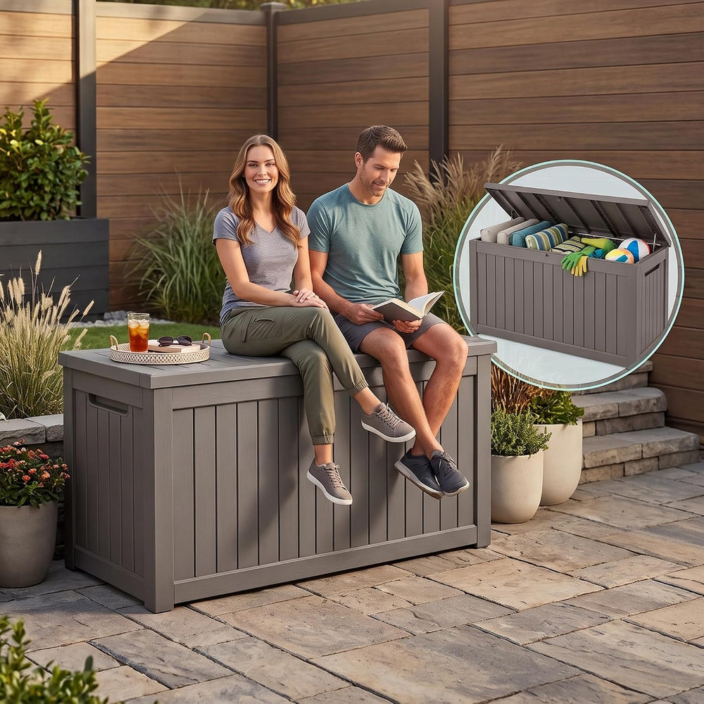 300 Gallon Outdoor Storage Box Resin Deck Box All Weather Waterproof Large Lo...