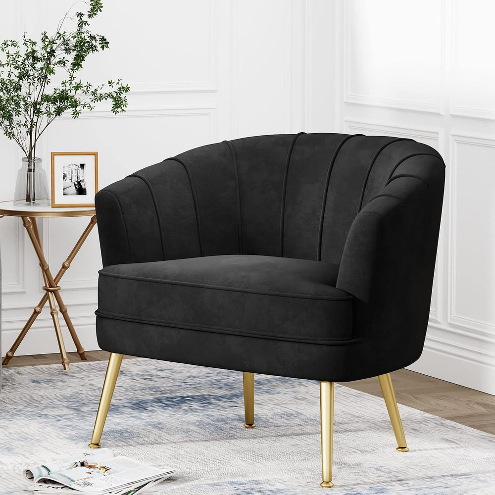Andeworld Velvet Accent Chair, Barrel Armchair, Black