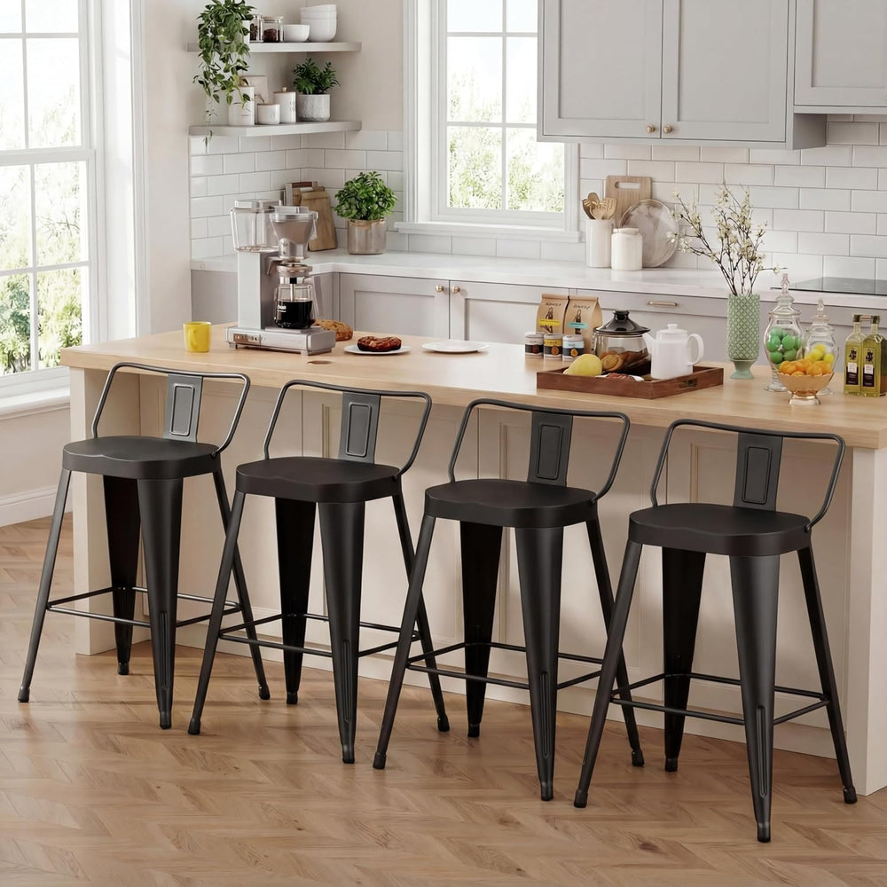 ALISH Bar Stools Set of 4, 26 Inch Counter Height Stools with Back, Black