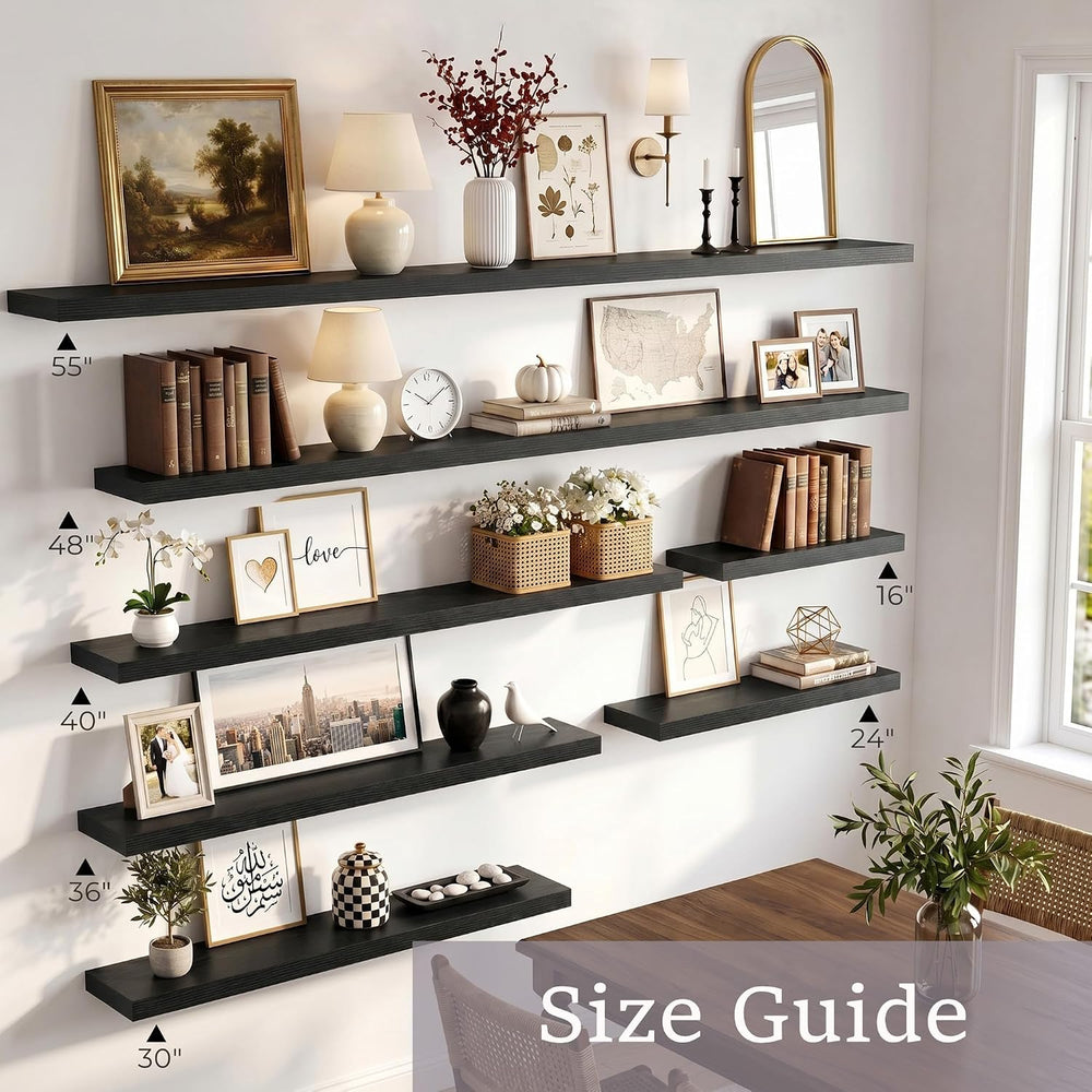Vivelove 8 Inch Deep Floating Shelves Black, 16 x 8, Set of 2