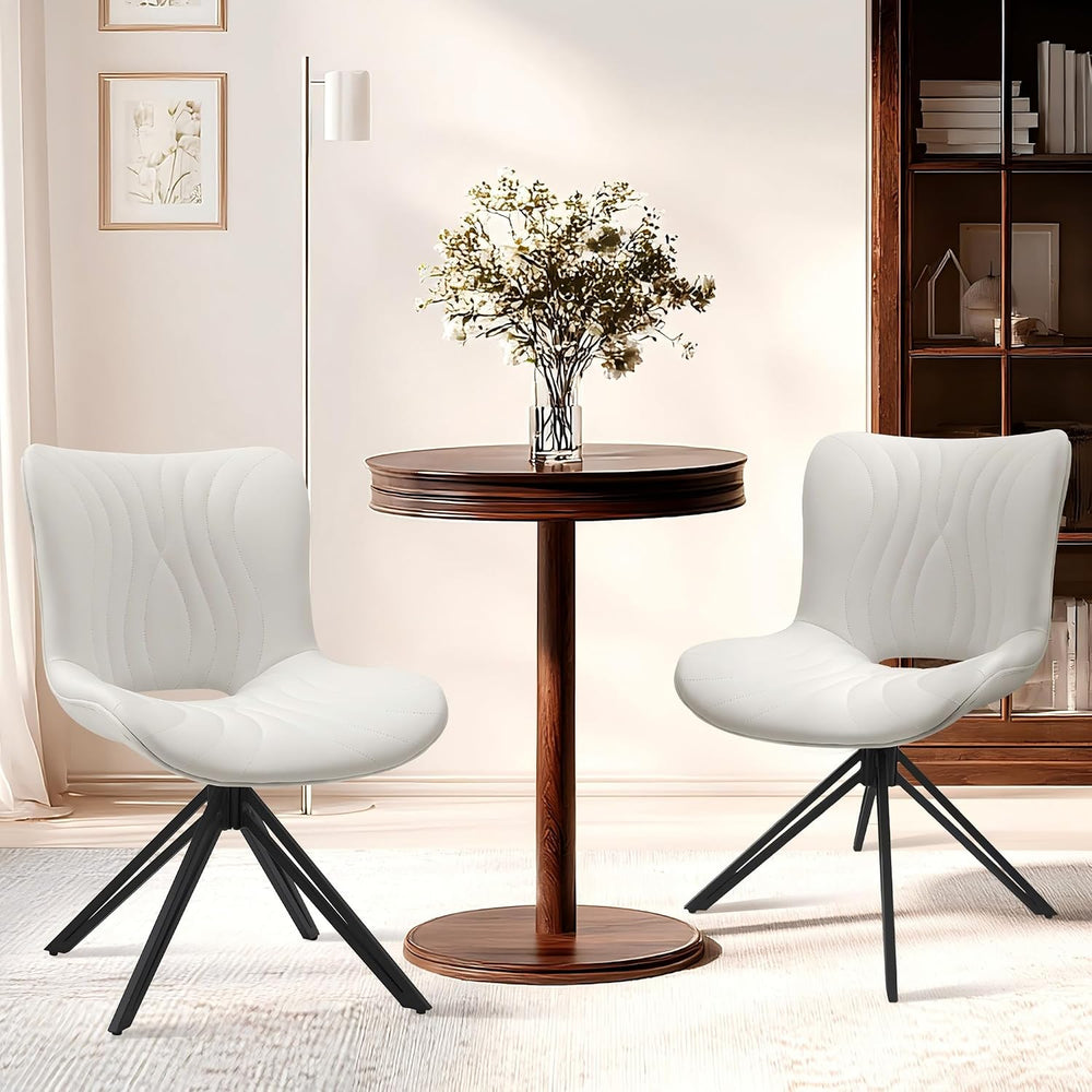 Dining Chairs Set of 2, Faux Leather Upholstered Swivel Chairs White