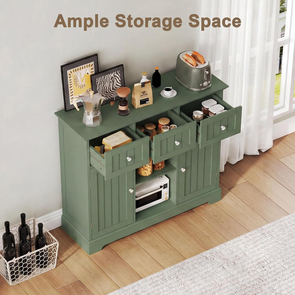 ChooChoo 35.4" Coffee Bar Cabinet with 3 Drawers and 2 Doors, Green