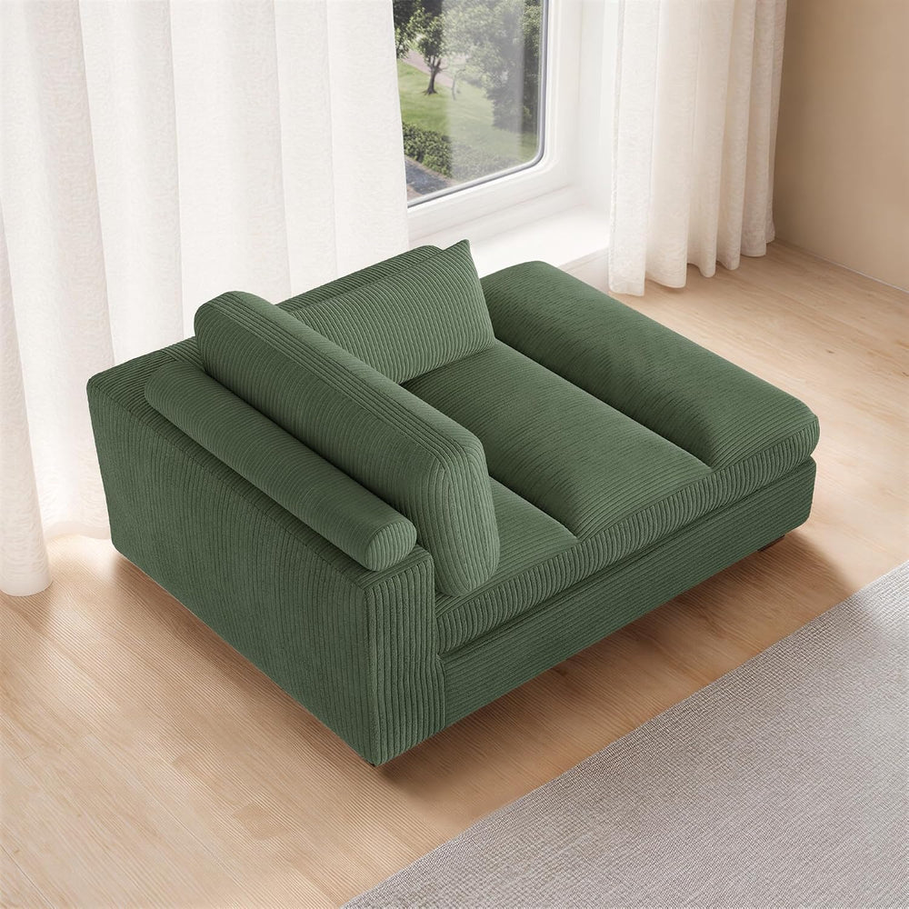 Oversized Corduroy Chaise Lounge Chair with Left Armrest & Cushion, Comfy...