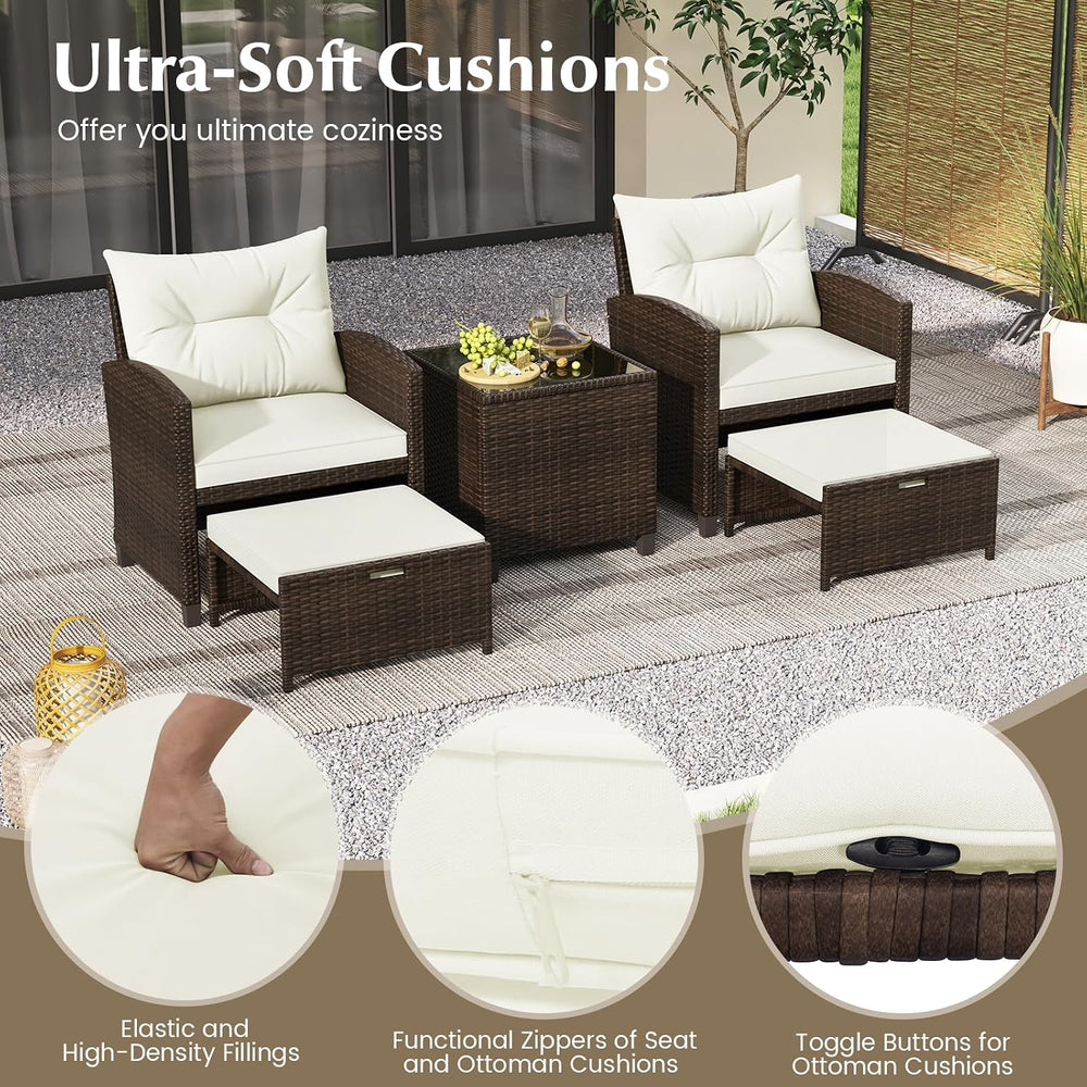 Tangkula 5 Pieces Patio Conversation Set, PE Wicker Outdoor Furniture Set wit...