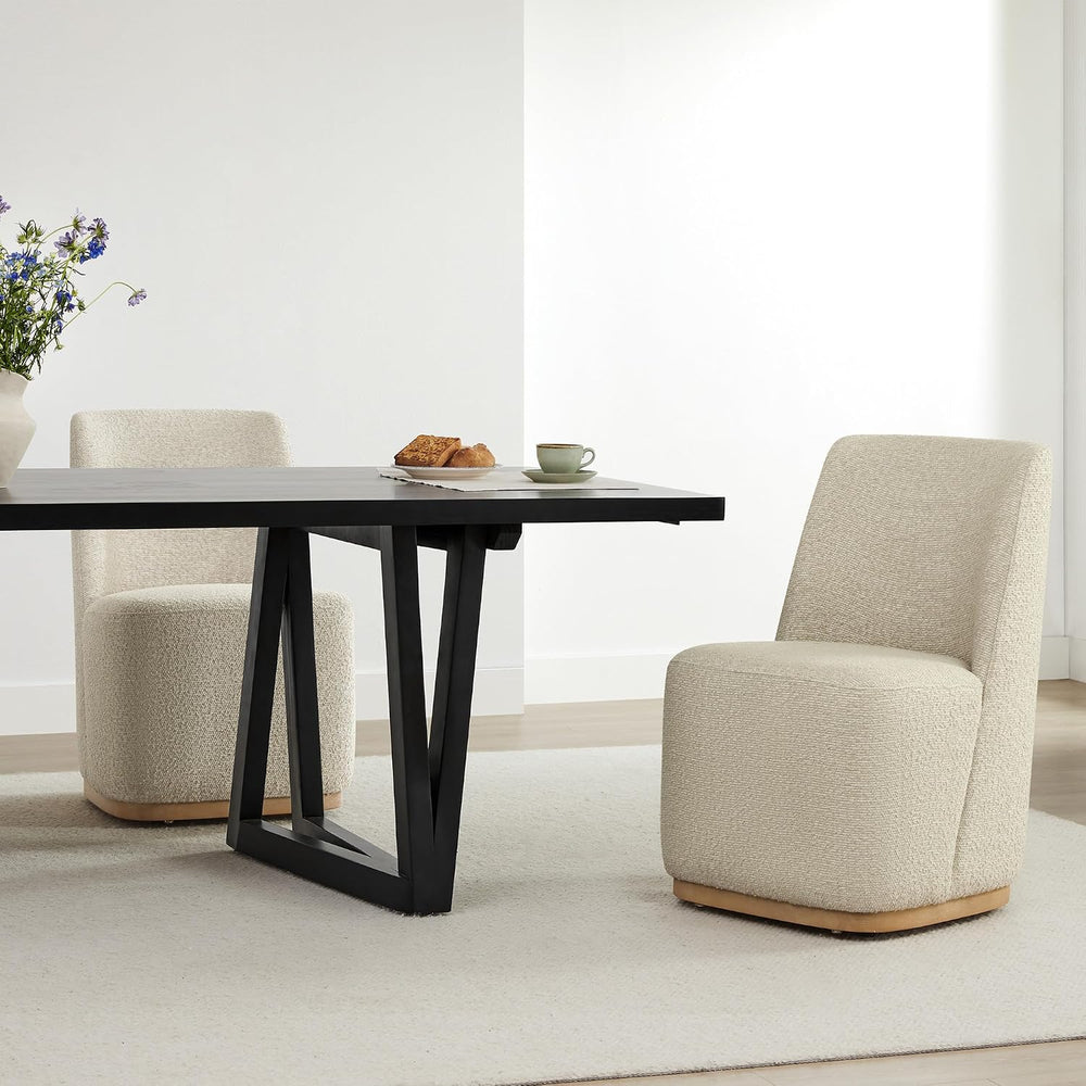 CHITA Upholstered Rolling Dining Chair on Casters Set of 2, Oatmeal