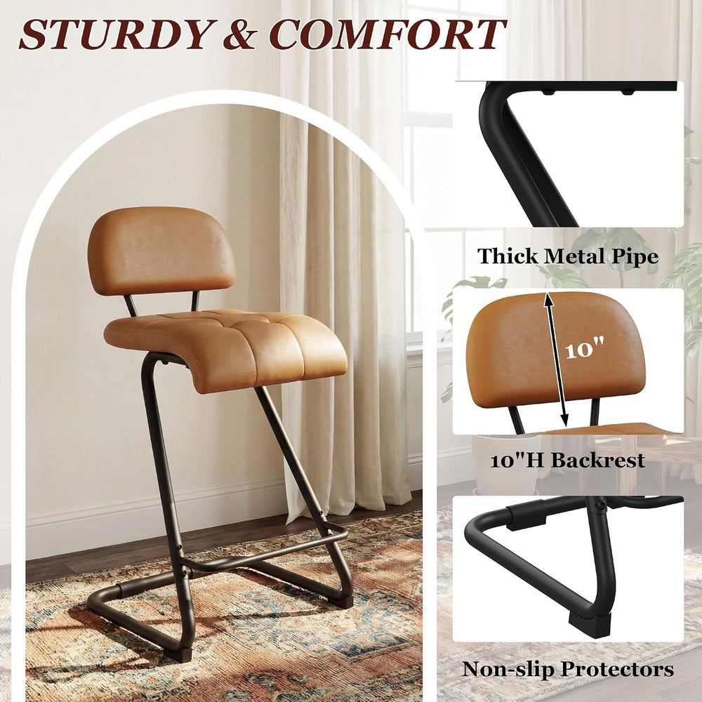 Counter Height Bar Stools Set of 2, Brown 24'' Barstools with Back