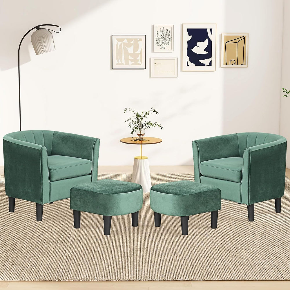 GOFLAME Accent Chair with Ottoman, Modern Velvet Fabric Barrel Chair with Foo...