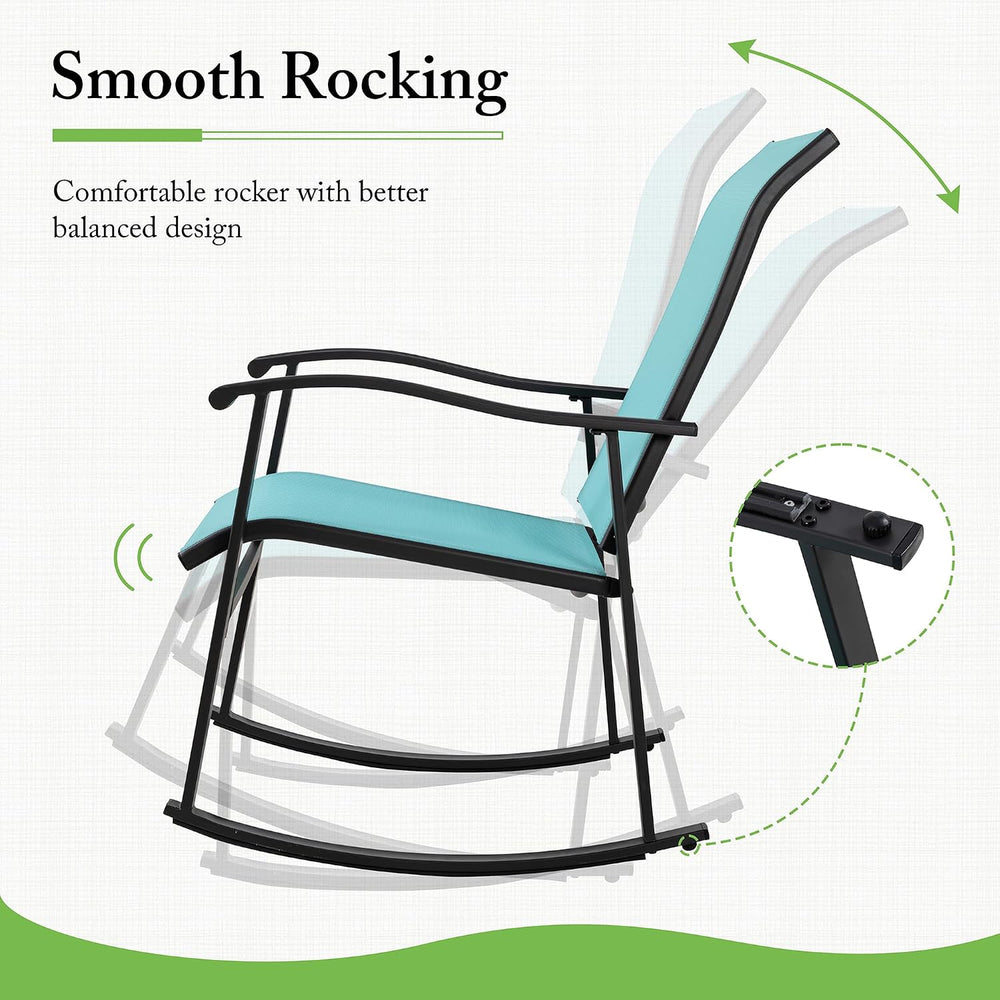 Shintenchi 3 Piece Rocking Bistro Set, Outdoor Furniture with Rocker Chairs a...