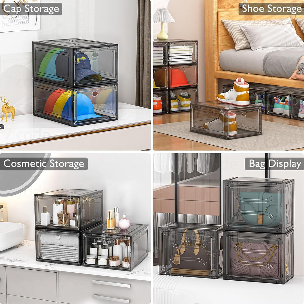 Sturdy Clear Shoe Organizer with Magnetic Door, Stackable Shoe Storage Box