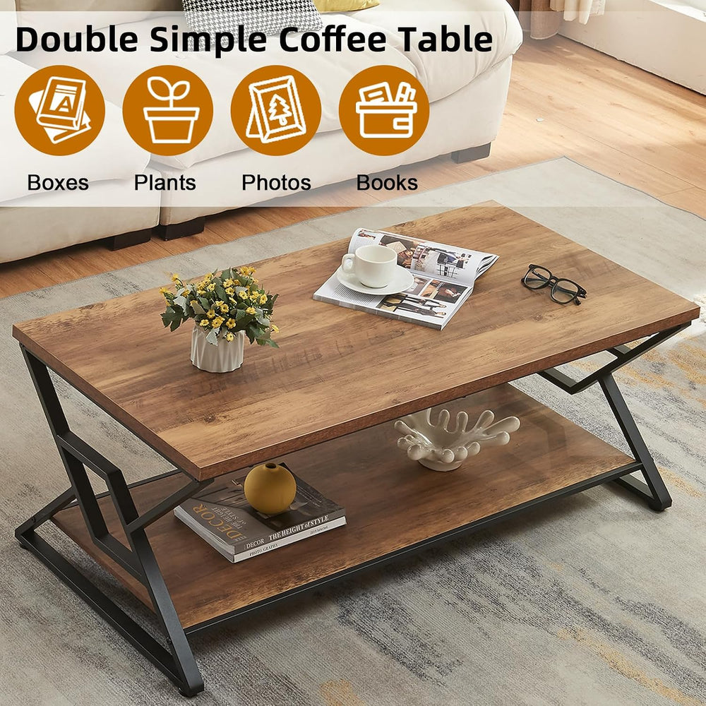 Rustic Modern Coffee Tables for Living Room with Storage, 47 Inch Oak Brown