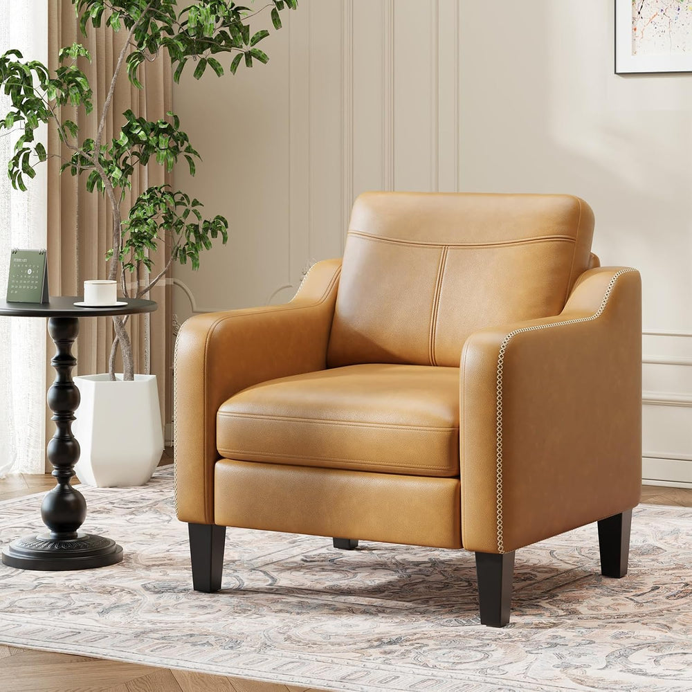 MALOL PU Leather Accent Chair Set of 2 with Solid Wood Frame, Brown