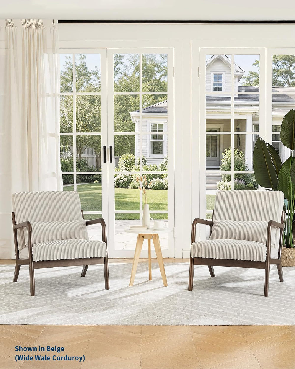 Garvee Mid Century Accent Chair, Upholstered Armchair with Lumbar Pillow