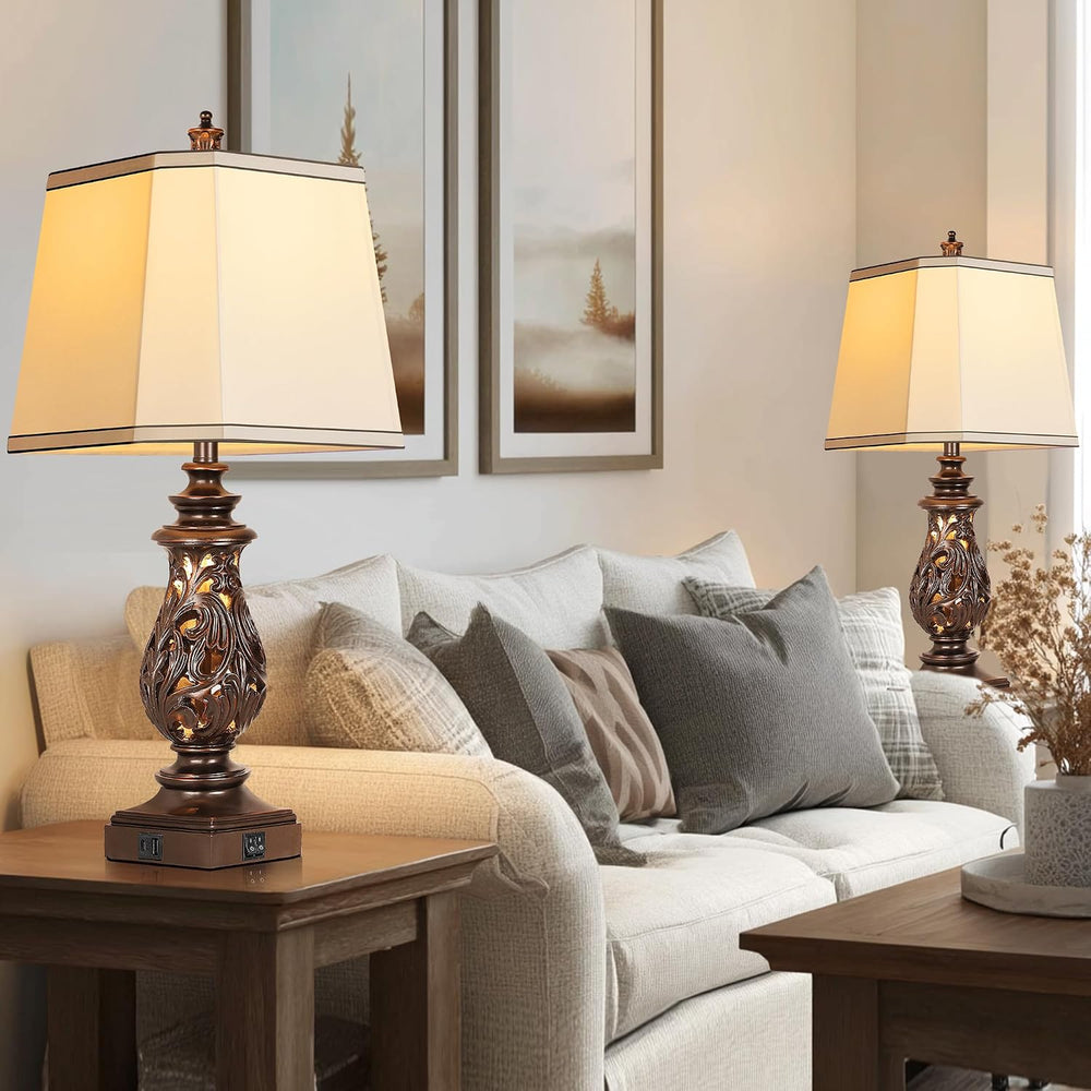 PARTPHONER 29" Table Lamps Set of 2, Bedside Lamps with USB A+C Ports &a...