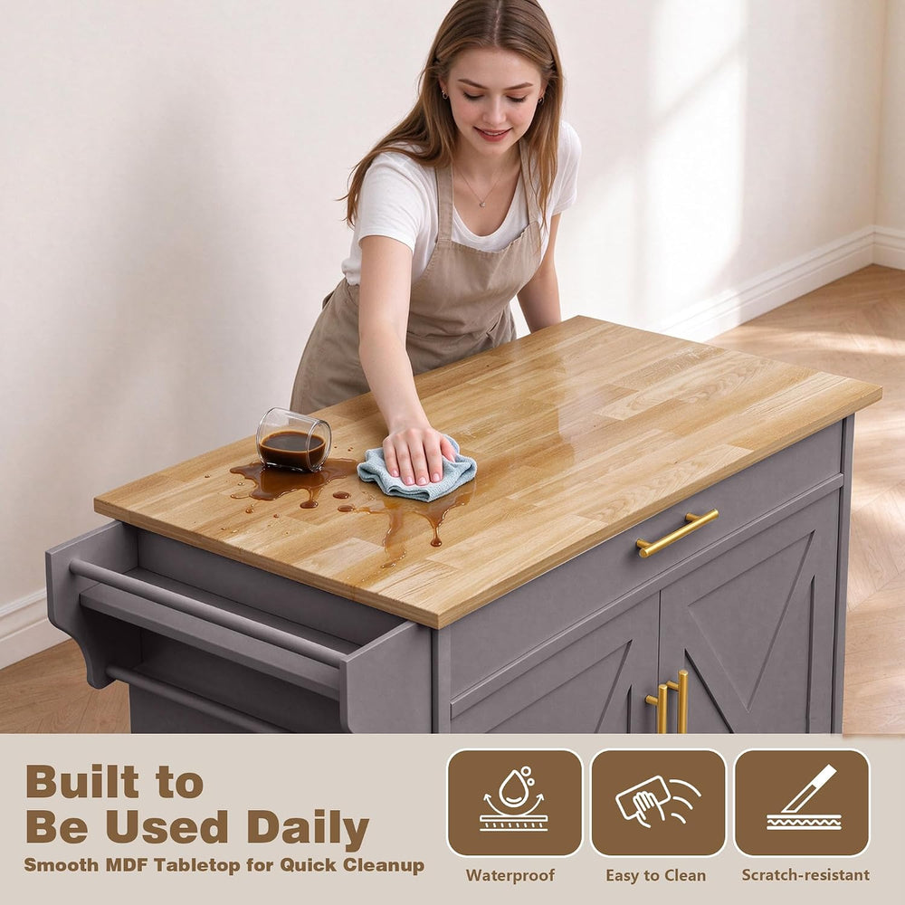 Kitchen Island with Storage, Rolling Island Table with Drop Leaf