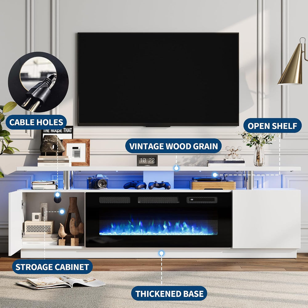 GarveeTech Led Fireplace TV Stand 70 in, Modern Electric Fireplace TV Stand w...