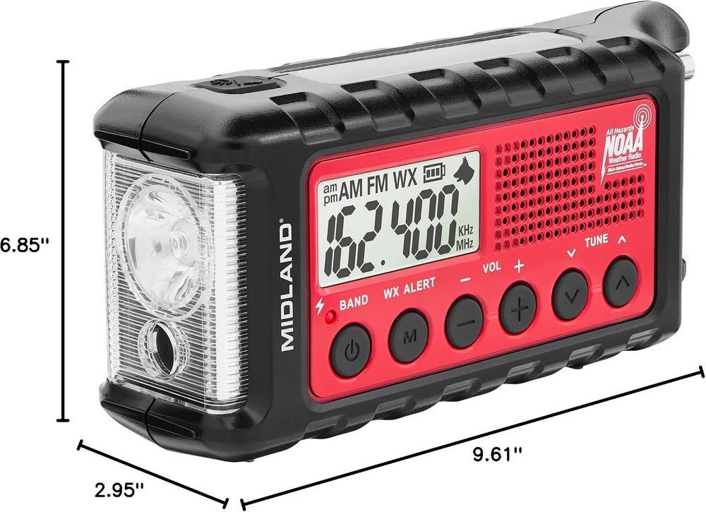 Midland - ER310, Emergency Crank Weather AM/FM Radio - Red/Black