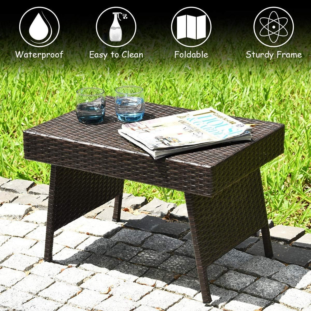 GOFLAME Wicker Table Patio Outdoor Poolside Garden Lawn Bistro Foldable Porta...