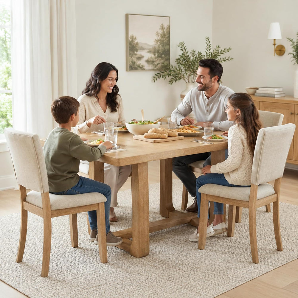 5-Piece Dining Table Set for 4 with Upholstered Chairs, Natural
