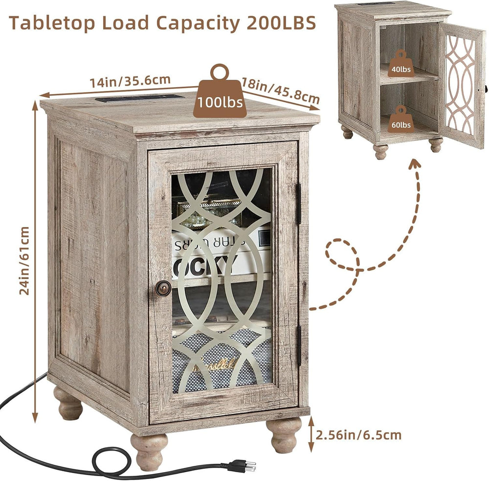 Joaxswe Narrow Side Table with Charger, Glass Door Storage