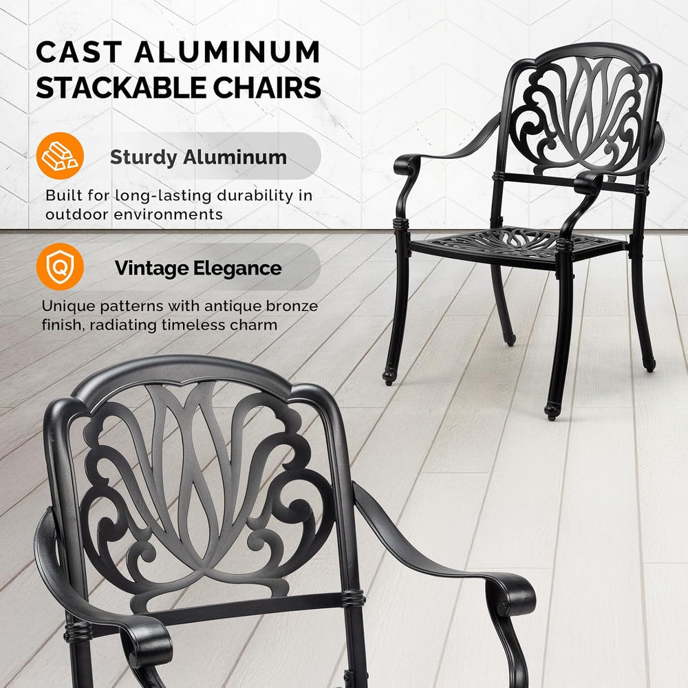 Outvita 2 Piece Outdoor Bistro Dining Chair Set, All-Weather Cast Aluminum Di...