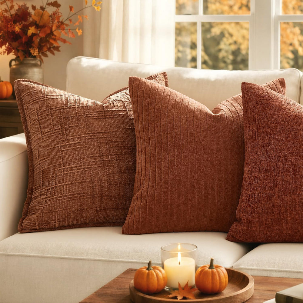 MIULEE Slubby Textured Decorative Fall Euro Throw Pillow Covers Rust 24x24