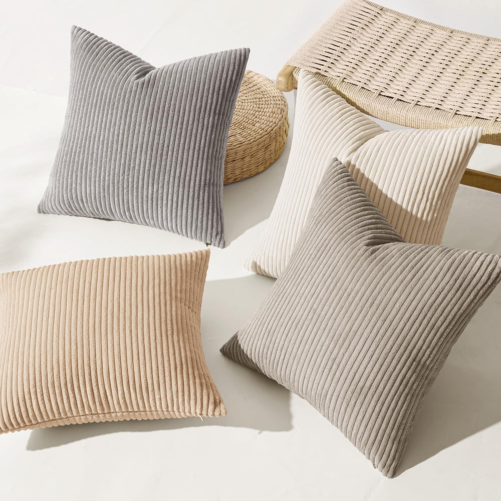 MIULEE Soft Corduroy Decorative Throw Pillow Covers Neutral Cream 20x20