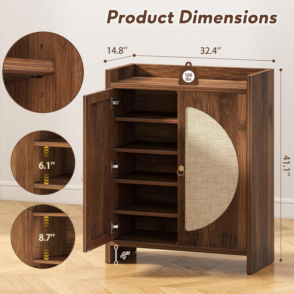 Shoe Cabinet Storage for Entryway - Rattan Entry Way Shoe Storage Cabinet wit...