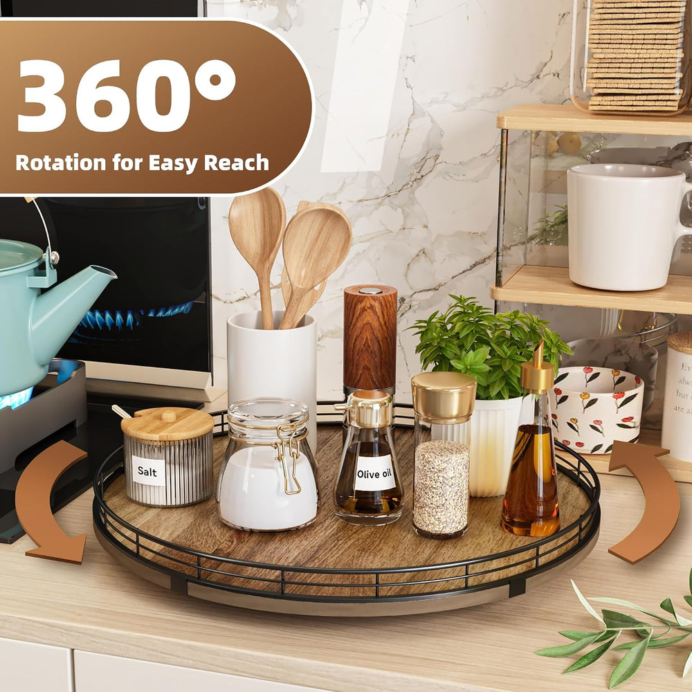 Acacia Wood 16" Lazy Susan Turntable Organizer for Table Top, Farmhouse ...
