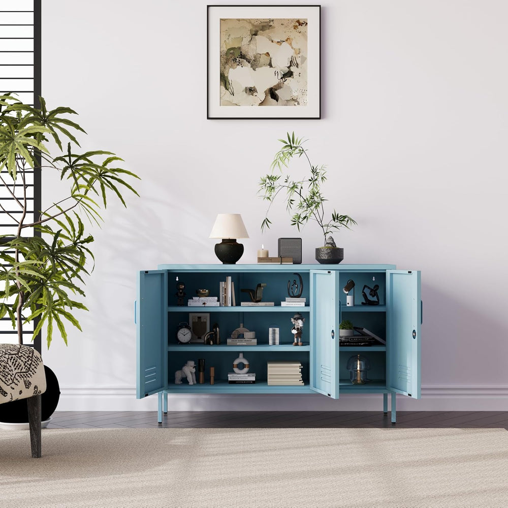 47.3" Wide Blue 3-Door Lockable Metal Storage Cabinet, Heavy-Duty Multip...