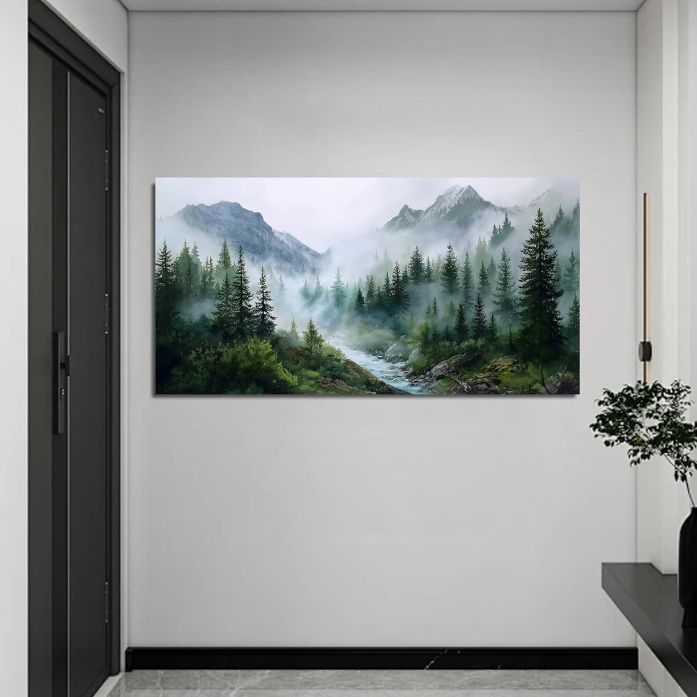 Trogonup Large Misty Forest Wall Art for Living Room Green Mountain Landscape...