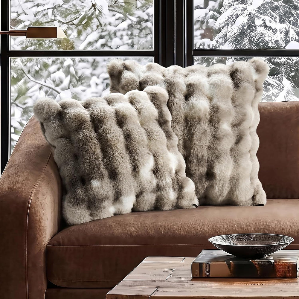 EverGrace Decorative Bubble Faux Fur Throw Pillow Cover, 20x20, Light Gray