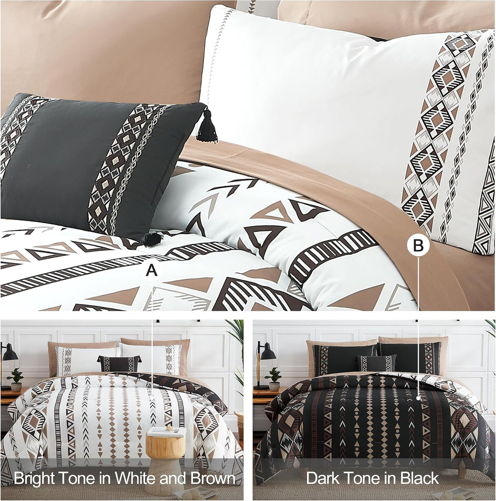 Queen Comforter Set - 7 Pieces Western Bedding Set Reversible Bed in A Bag