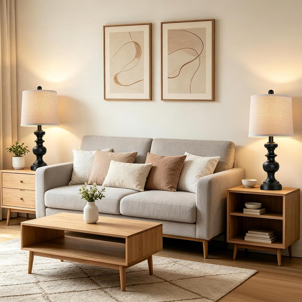 PARTPHONER Farmhouse Table Lamp Set of 2, Rustic Table Lamps for Living Room ...