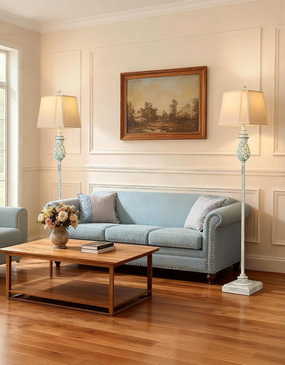 64'' Vintage Floor Lamp with Nightlight, Wash Blue (Bulb Included)