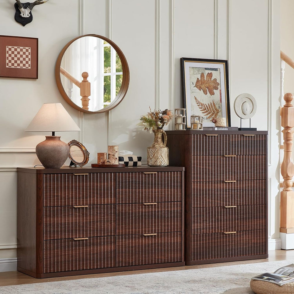 LEYAOYAO Fluted 6 Drawers Dresser for Bedroom Set of 2, 42" Tall Modern ...