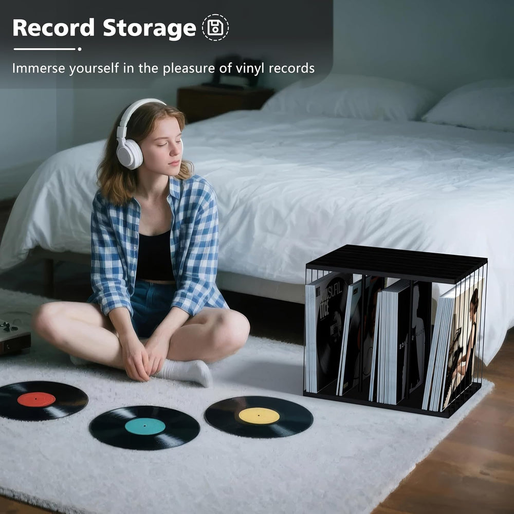 Emfogo Vinyl Record Storage, Metal & Wooden Vinyl Record Holder Up to 80 ...