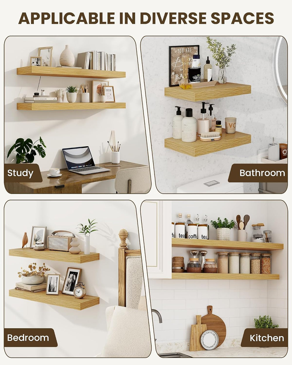 Marsmiles 55" Floating Shelves for Wall, Wooden Shelves with Invisible B...