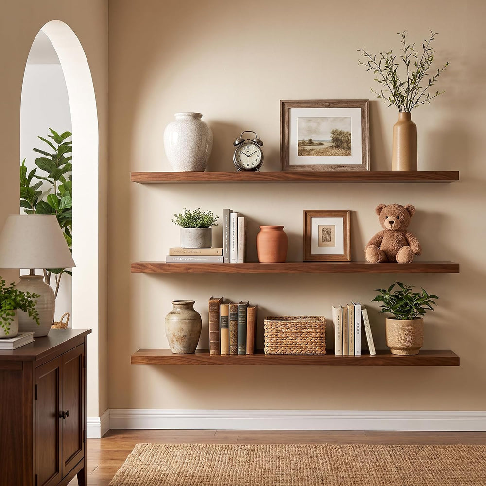 48Inch Floating Shelf, Solid Teak Wood Wall Shelf