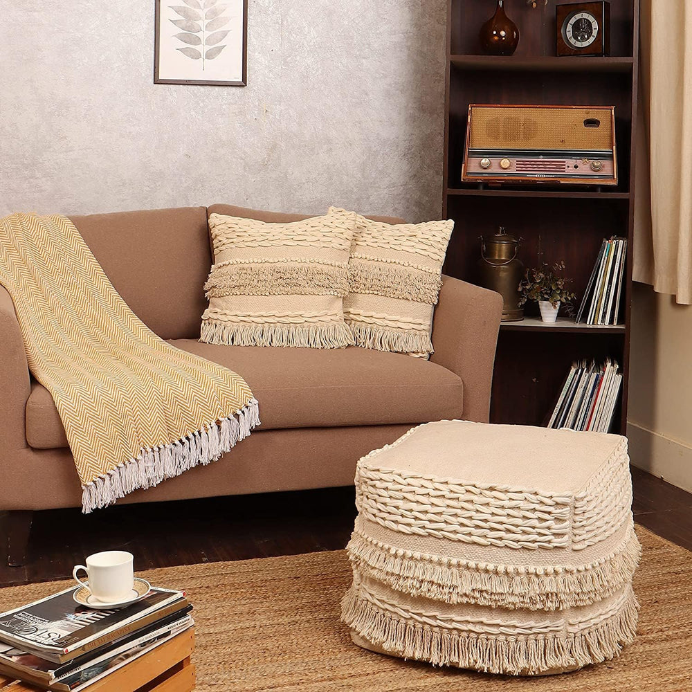 · REDEARTH · Boho Handwoven Throw Pillow Cases - Contructed Frill Natural