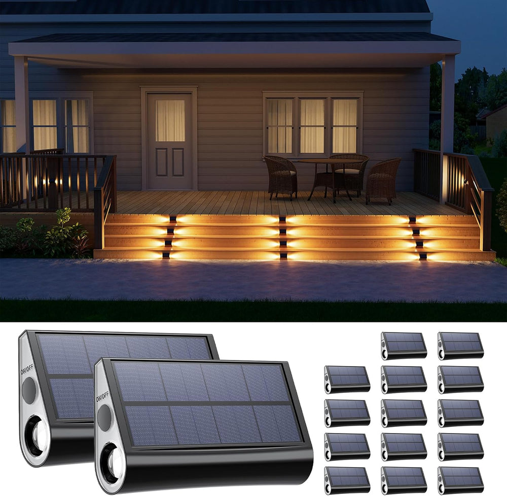 16-Pack Solar Step Lights, Waterproof, Warm White Dual-Sided Glow