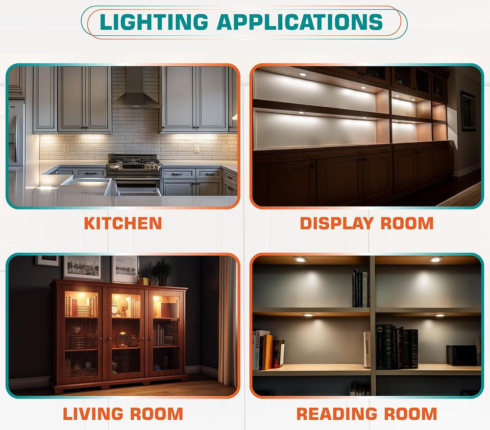 Round LED Puck Lights, Liquor Under Cabinet Accent Light Kit, 110 Volt Hard W...