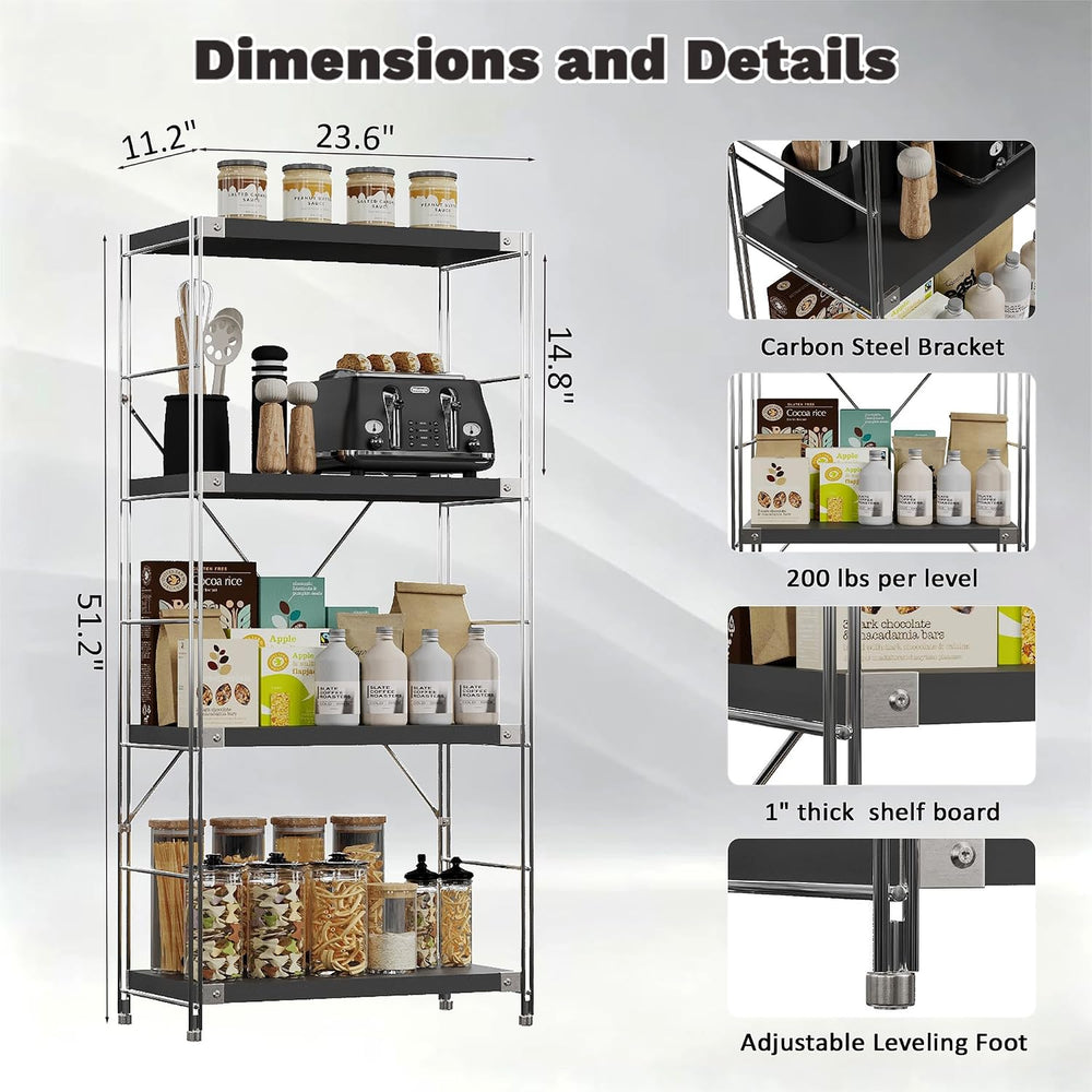 4-Tier Industrial Bookshelf, Wood and Metal Shelf Unit, Storage Bookcase