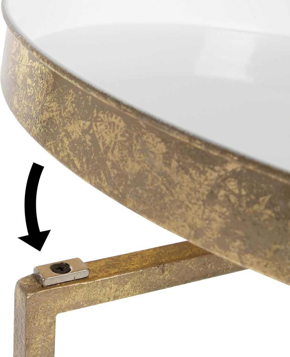 Kate and Laurel Celia Round Metal Foldable Tray Accent Table, White with Gold...