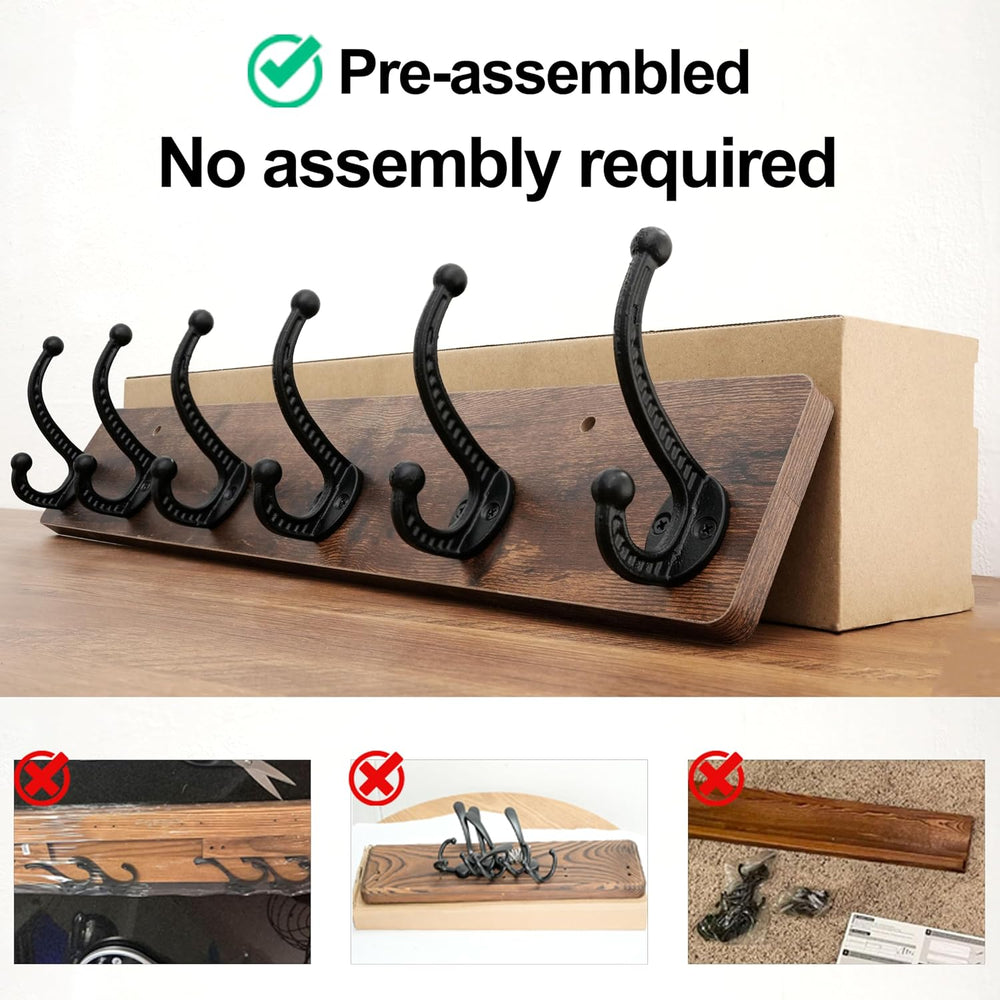 WEBI Rustic Coat Rack Wall Mount,24" Long 6 Cast Iron Coat Hooks Wall Mo...